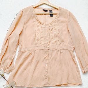 Nude Sheer Peasant Blouse